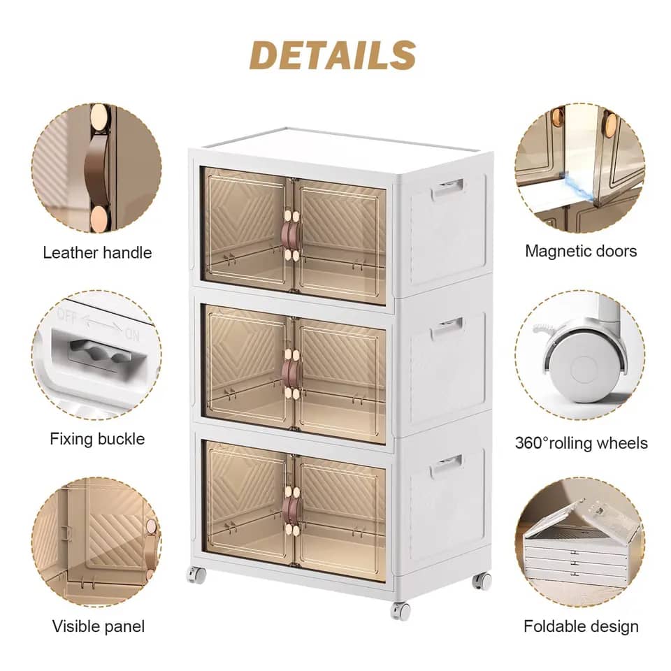 Bacs de rangement empilables avec roulettes, bacs de rangement pliables, doubles portes, boîte en plastique Grand modèle