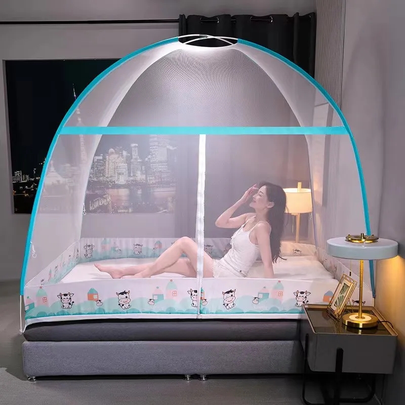 Moustiquaire Portable Pliante, Fermeture à Glissière Ouverte Rapidement, Entièrement Fermée, Anti-buée, Gril, Tente, Double Porte, Couvre-Lit,