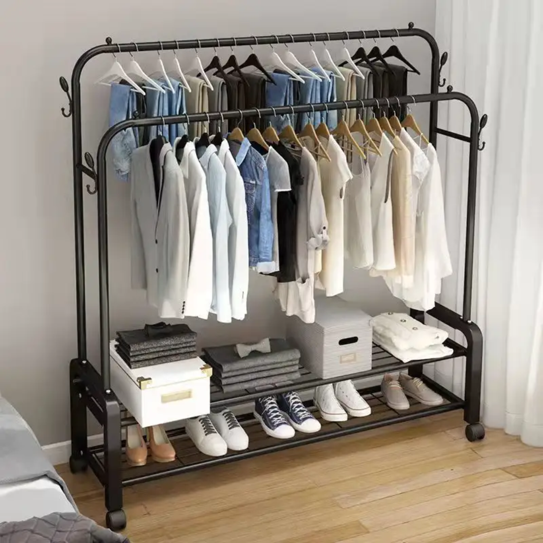 Pendrier sur pied à Double couche pour balcon, porte-vêtements créatif et Simple et mobile, porte-vêtements moderne en métal pour vestiaire