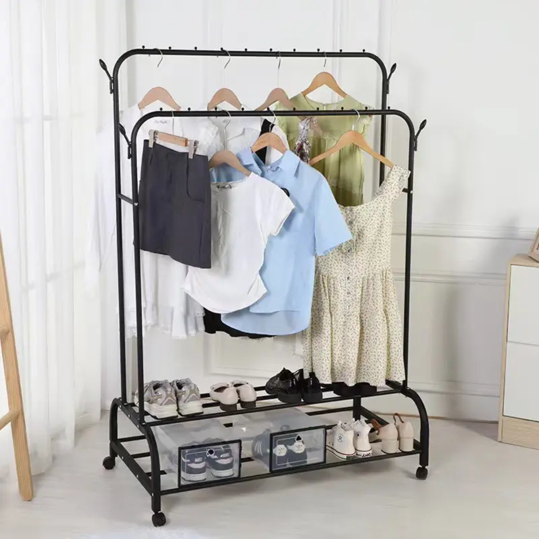 Pendrier sur pied à Double couche pour balcon, porte-vêtements créatif et Simple et mobile, porte-vêtements moderne en métal pour vestiaire